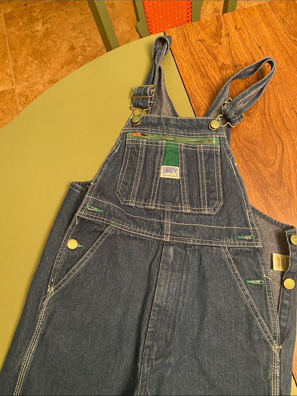 liberty Kids Indigo Denim Overalls with Green Trim